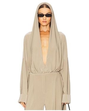 Norma Kamali Hooded Super Oversized Bf Nk Shirt Bodysuit - Natural