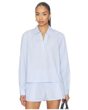 FRAME The Striped Long Sleeve Popover Top - White