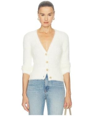 L'Agence Agathe Fuzzy Collared Cardigan - White