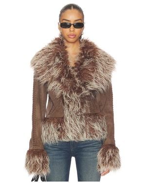Jaded London Mongolian Faux Fur Jacket - Brown