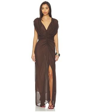 Courtney Zheng Vestido Con Escote En V Fruncido En Color Chocolate Talla (También En M, S) - Marrón