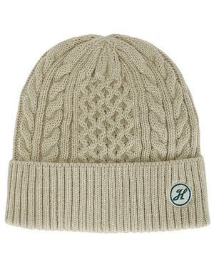 HEMLOCK HAT CO. Cable Knit Beanie With Logo Patch - Natural