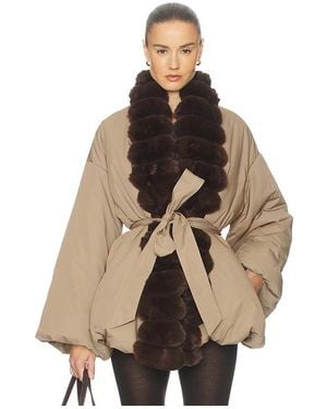 Helsa Bubble Puffer With Faux Fur - Natural