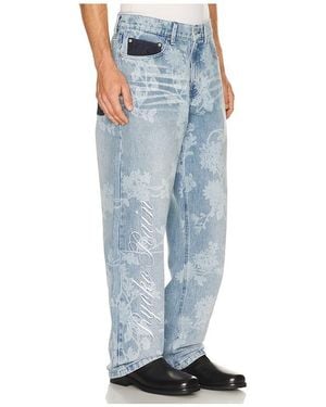 Ryoko Rain Laser Engraved Floral Jeans - Blue
