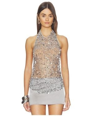 LAPOINTE Sequin Halter Neck Top - White