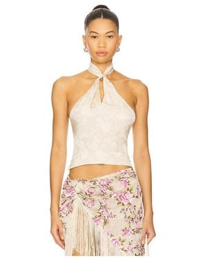 For Love & Lemons Esme Silk Jacquard Top - White