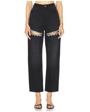 Area Crystal Slit Jeans - Black