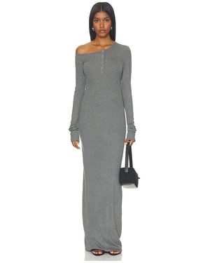 The Line By K Seb Henley Ribbed Maxi Longsleeve Dress - Gray