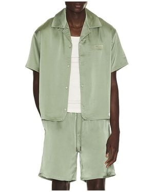 Honor The Gift Satin Chest Logo Camp Collar Shirt - Green
