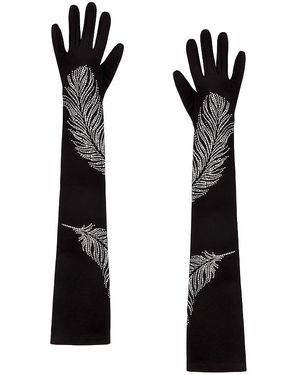 David Koma Rhinestone Feather Long Gloves - Black