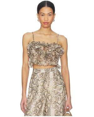 Bardot Alira Printed Frill Crop Top - Natural