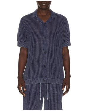 Central Park West Henry Snow Wash Camp Shirt - Blue