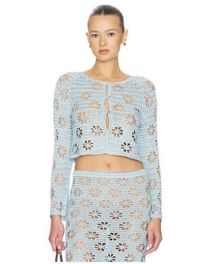 Calle Del Mar Floral Crochet Cardigan - Blue