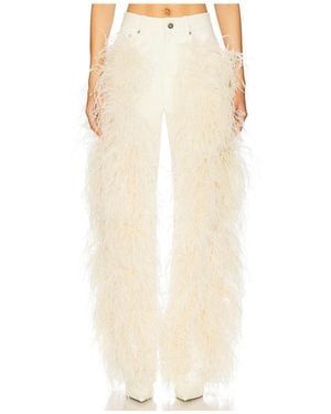 LAPOINTE Denim Pant With Feathers - White