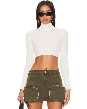 Nbd Cara Cropped Knit Mock Neck - White