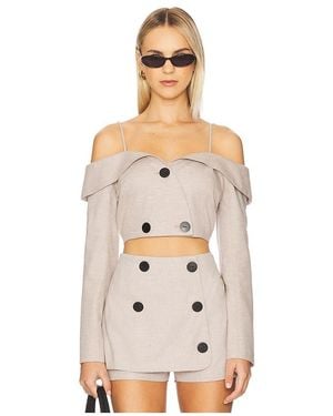 Matthew Bruch Off Shoulder Double-Breasted Top - Natural