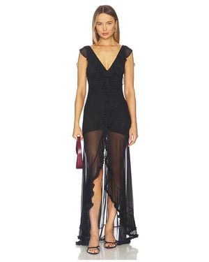 Runaway the Label Blythe V-Neck Frill Maxi Dress - Blue