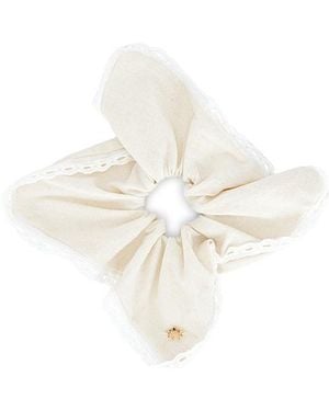 Lele Sadoughi Eyelet Trim Linen Square Scrunchie - White
