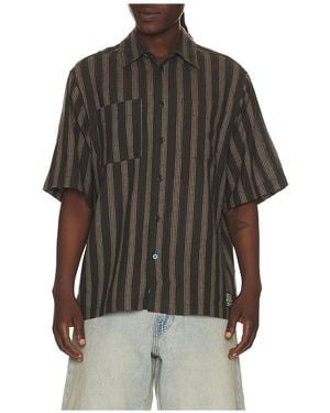 Scotch & Soda Structured Stripe Relaxed Fit Short Sleeve Shirt - Black