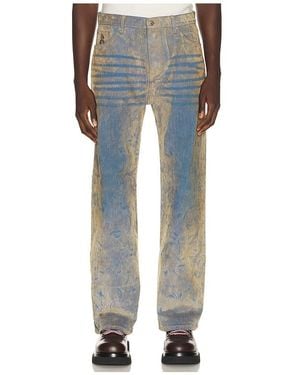 Kidsuper Face Floral Flocked Denim Jean - Blue