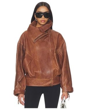 Balmain High Collar Lambskin Blouson In Maroon - Brown