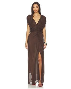 Courtney Zheng Ruched V Neck Gown - Brown