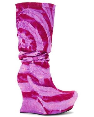 MASHA POPOVA Sculpted Wedge Denim Boots - Pink
