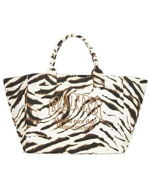 Ganni Xxl Shopper Zebra Bag - White