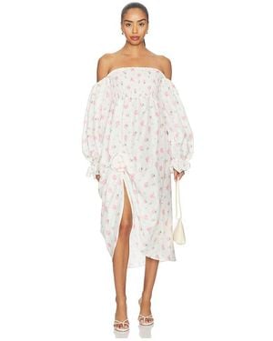 Sleeper Vestido De Lino Con Detalle De Rosa Atlanta En Color Crema Talla (También En Xs, S, M) - Blanco
