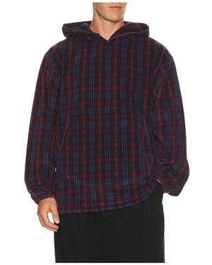 KAPPY DESIGN Fleece Check Button Hoodie - Blue