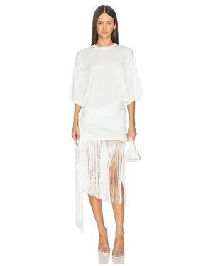 ANDAMANE Azul Fringed Tshirt Mini Dress - White