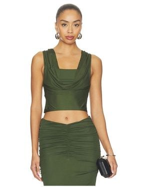 Alice + Olivia Alena Sleeveless Draped Cowl Neck Cropped Top - Green