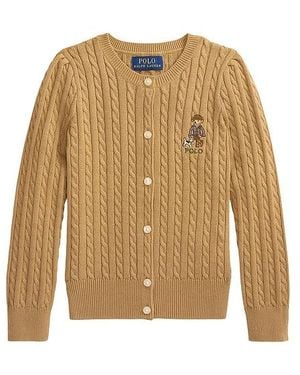 Polo Ralph Lauren Kids Long Sleeve Cotton Novelty Bear Graphic Mini Cable Knit Jumper Cardigan - Natural