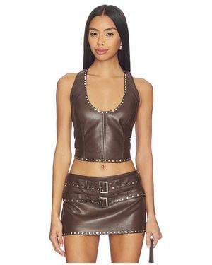 Lamarque X Revolve Liddy Faux Leather Studded Halter Top - Brown