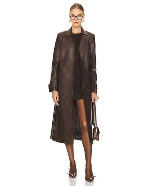 Bardot Faux Leather Trench Coat - Brown