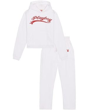 Playboy Logo Hoodie And Sweatpant Set - Weiß