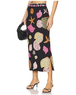 Oceanus New York Hand Embellished Midi Skirt - Black