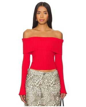 MORE TO COME Off-Shoulder Slinky Pullover Jumper - Red