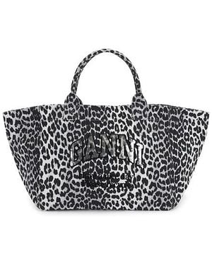 Ganni Shopper Xxl Printed Sequin Tote - Black