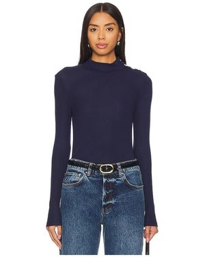 Goldie Button Shoulder Mock Neck Top - Blue