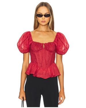Bardot Esra Puff Sleeve Corset Top - Red
