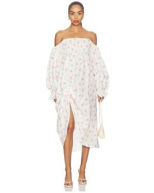 Sleeper Atlanta Linen Dress With Rose Detail - White