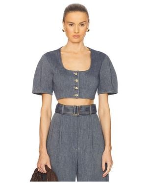 Matthew Bruch Apron Puff Sleeve Crop Top - Blue