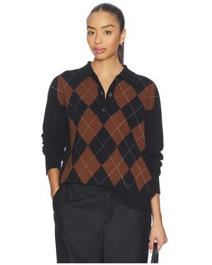 Rohe Polo-Strickoberteil Mit Karomuster - Schwarz