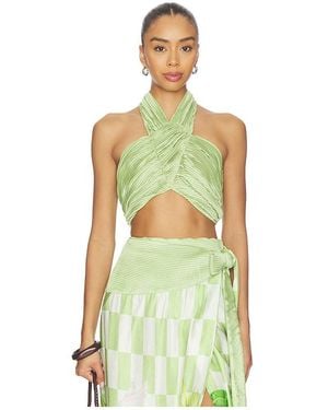 VERANDAH Plisse Halter Blouse En Color Verde Salvia Talla (También En S, Xs, M, Xl)