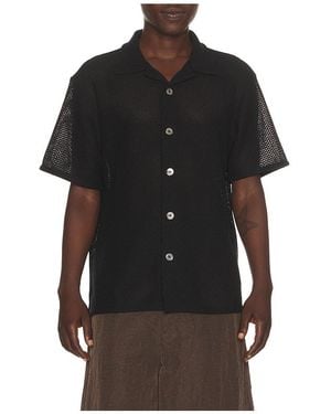 DUNST Open Collared Crochet Shirt - Black