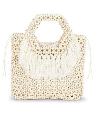 8 Other Reasons Beaded Wooden Tote Top Handle Bag - White
