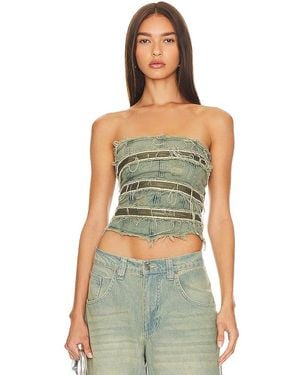 Jaded London Zip Diamante Denim Corset - Green