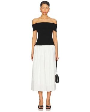 Central Park West Darcy Mixed Media Off Shoulder Dress - Black