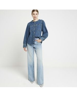 River Island Blue High Waisted Relaxed Straight Jeans